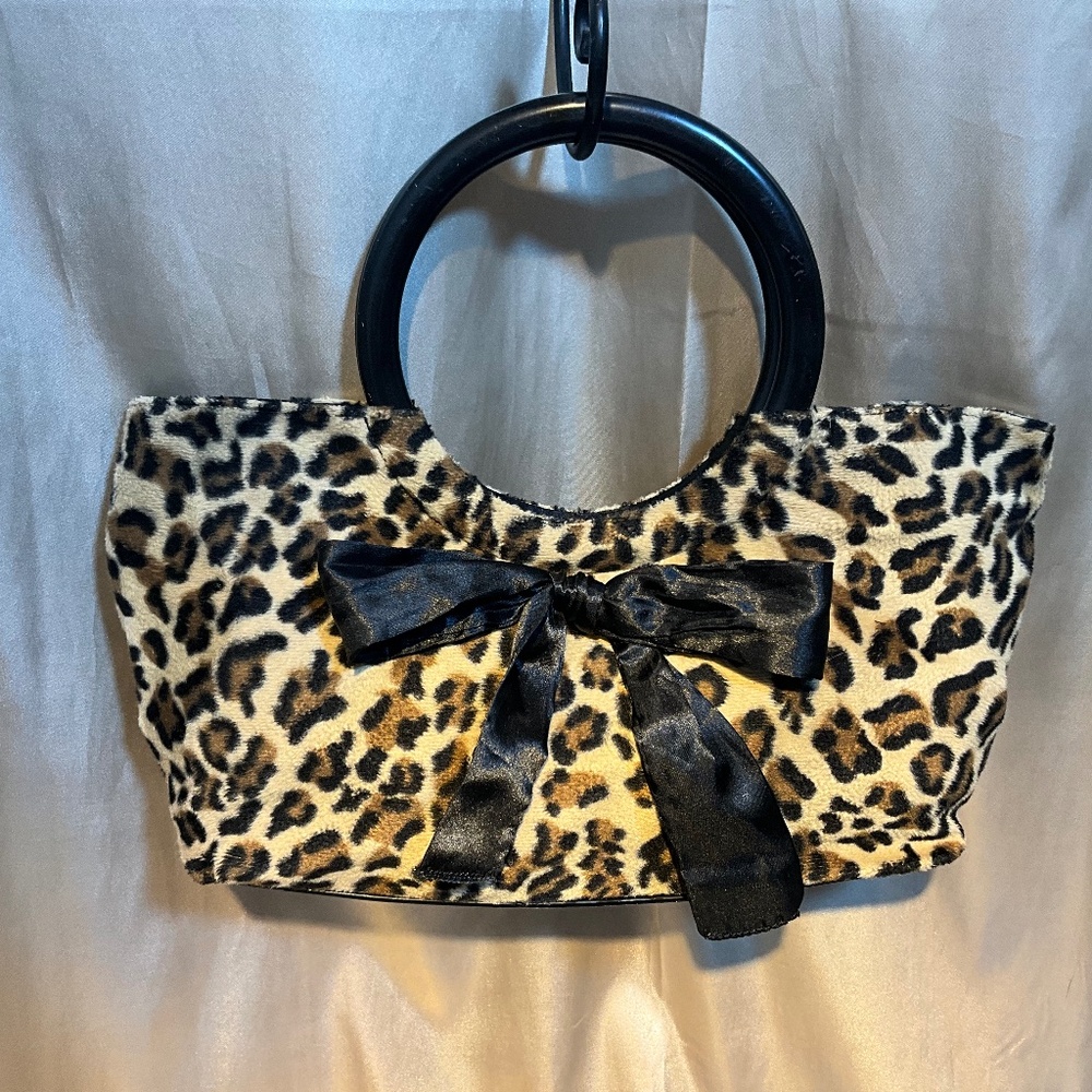 Lux de Ville Leopard Print Satchel with Black Bow and Black Handles